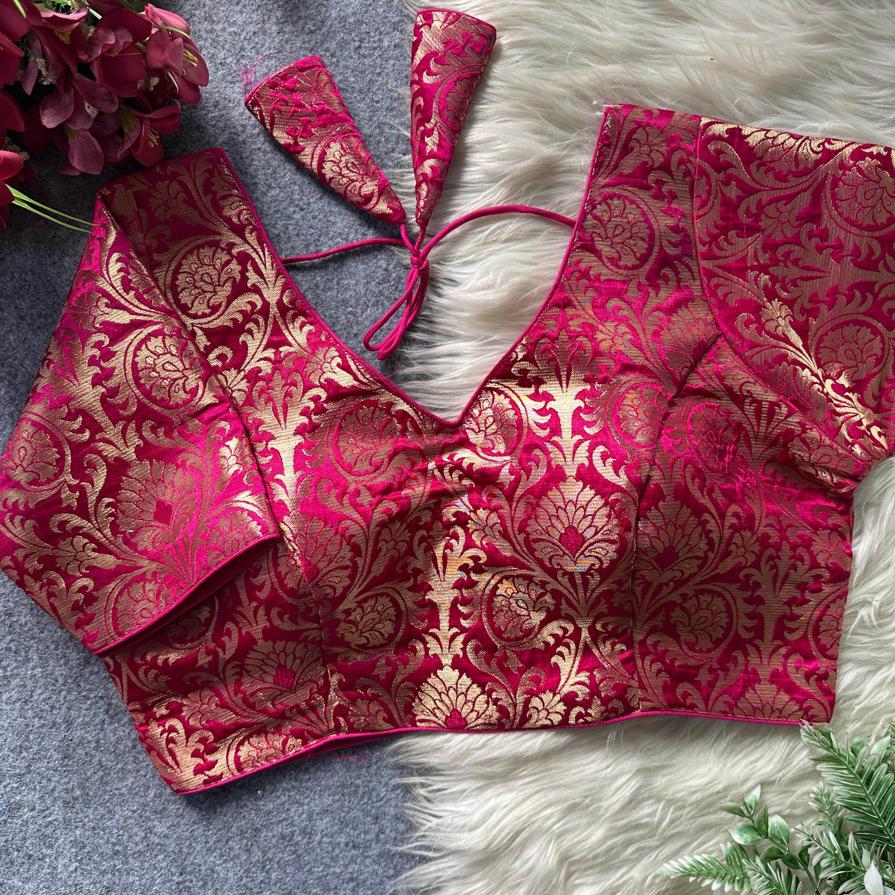 BIG SIZE -Sabyasachi inspired Jacquard Silk-Rani Pink